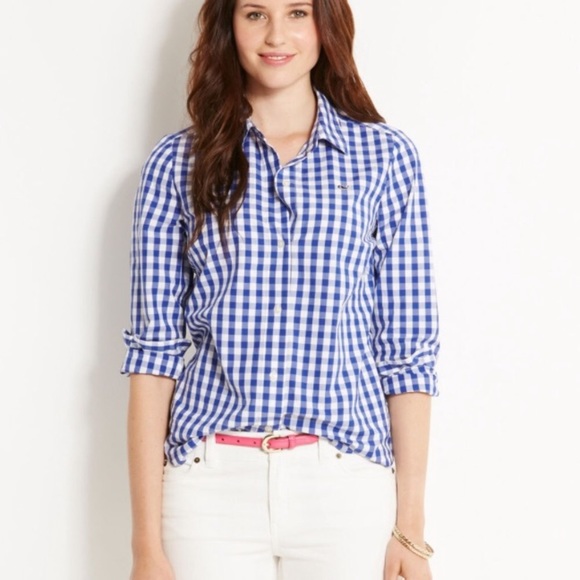 Vineyard Vines Blue Gingham Plaid Button Down sz8 - Picture 11 of 11
